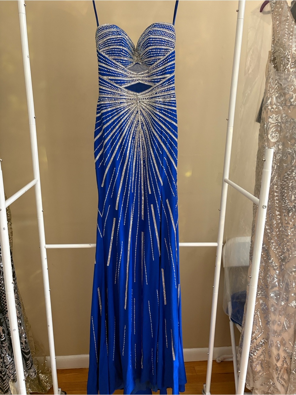 Royal Blue Crystal-Embellished Strapless  Prom Dress